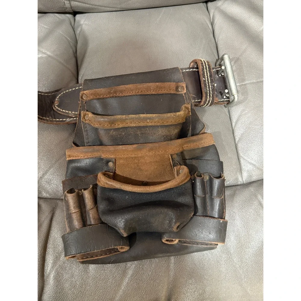 Nicholas 469WB Heavy Suede Cowhide Leather Tool Belt Pouch Set Brown Made in USA